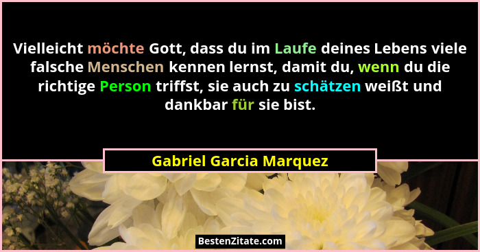 Vielleicht möchte Gott, dass du im Laufe deines Lebens viele falsche Menschen kennen lernst, damit du, wenn du die richtige P... - Gabriel Garcia Marquez
