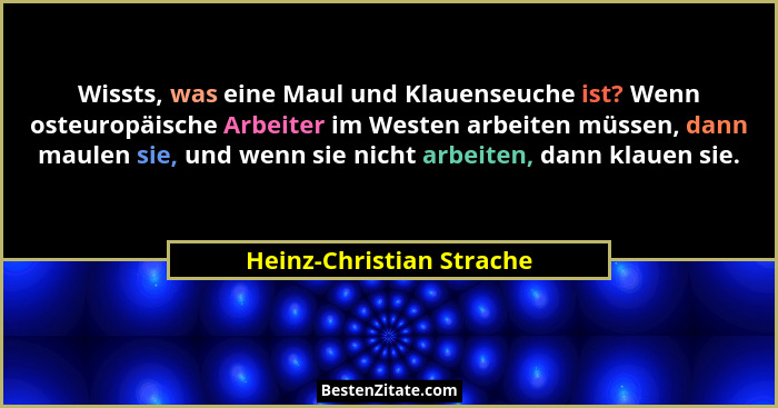 Wissts, was eine Maul und Klauenseuche ist? Wenn osteuropäische Arbeiter im Westen arbeiten müssen, dann maulen sie, und wen... - Heinz-Christian Strache