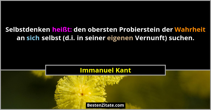 Selbstdenken heißt: den obersten Probierstein der Wahrheit an sich selbst (d.i. in seiner eigenen Vernunft) suchen.... - Immanuel Kant