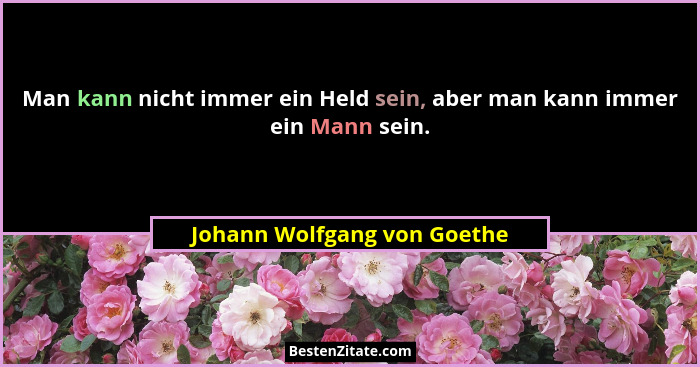Man kann nicht immer ein Held sein, aber man kann immer ein Mann sein.... - Johann Wolfgang von Goethe