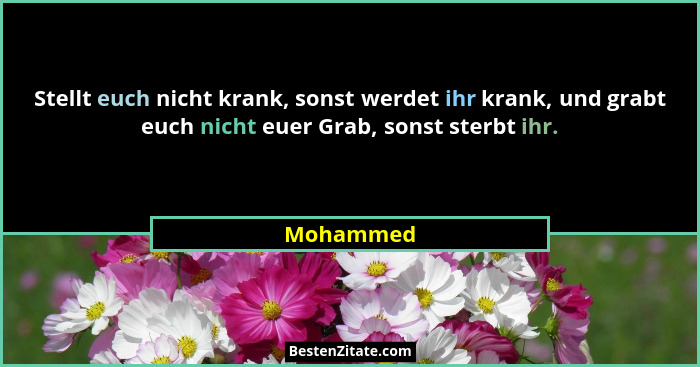 Stellt euch nicht krank, sonst werdet ihr krank, und grabt euch nicht euer Grab, sonst sterbt ihr.... - Mohammed