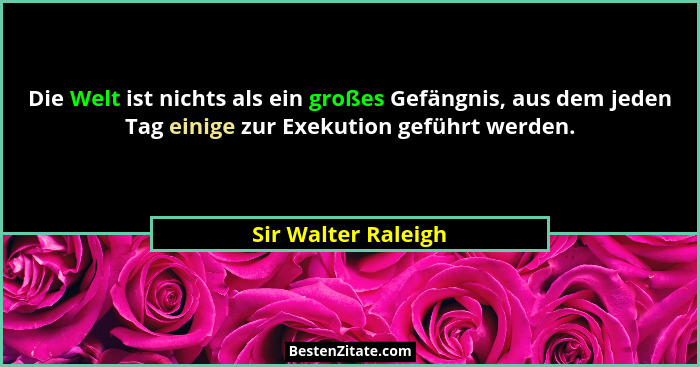 Die Welt ist nichts als ein großes Gefängnis, aus dem jeden Tag einige zur Exekution geführt werden.... - Sir Walter Raleigh