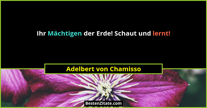 Ihr Mächtigen der Erde! Schaut und lernt!... - Adelbert von Chamisso