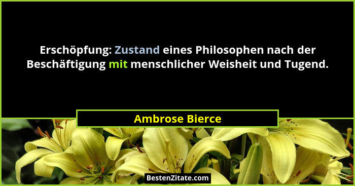 Erschöpfung: Zustand eines Philosophen nach der Beschäftigung mit menschlicher Weisheit und Tugend.... - Ambrose Bierce