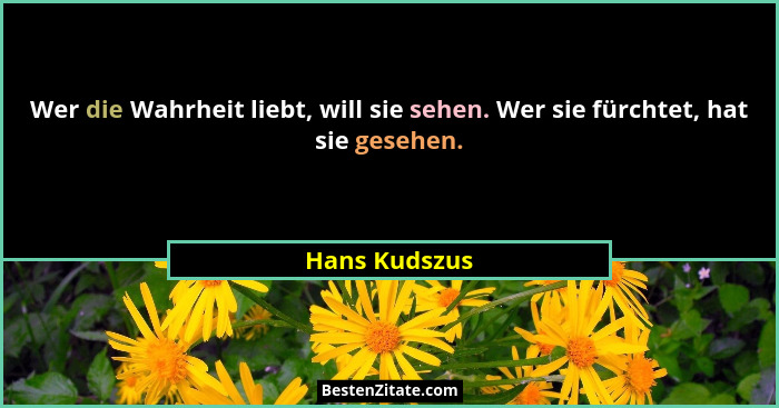 Wer die Wahrheit liebt, will sie sehen. Wer sie fürchtet, hat sie gesehen.... - Hans Kudszus