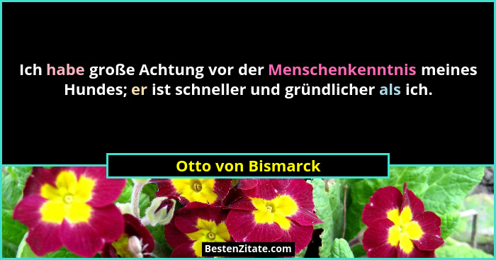 Ich habe große Achtung vor der Menschenkenntnis meines Hundes; er ist schneller und gründlicher als ich.... - Otto von Bismarck