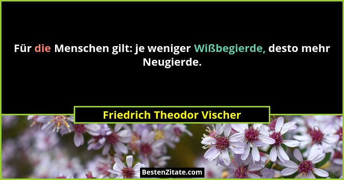 Für die Menschen gilt: je weniger Wißbegierde, desto mehr Neugierde.... - Friedrich Theodor Vischer