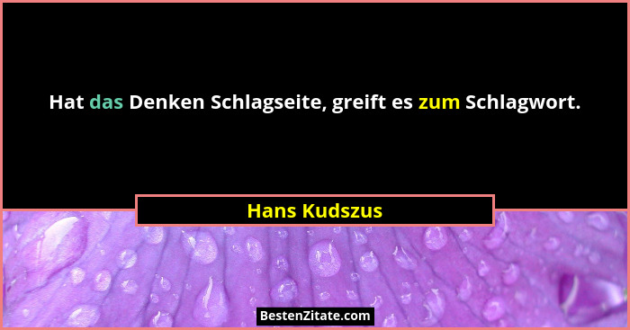 Hat das Denken Schlagseite, greift es zum Schlagwort.... - Hans Kudszus