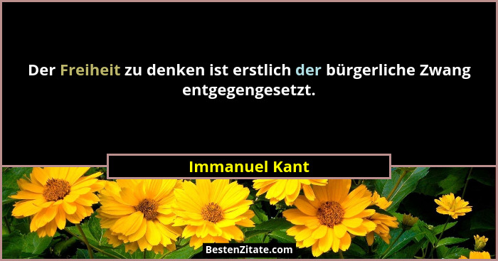 Der Freiheit zu denken ist erstlich der bürgerliche Zwang entgegengesetzt.... - Immanuel Kant