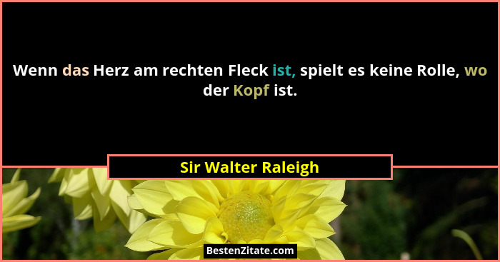 Wenn das Herz am rechten Fleck ist, spielt es keine Rolle, wo der Kopf ist.... - Sir Walter Raleigh