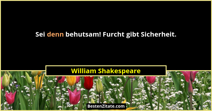 Sei denn behutsam! Furcht gibt Sicherheit.... - William Shakespeare