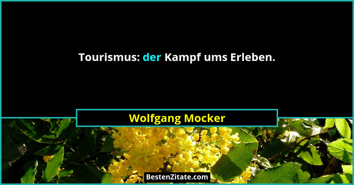 Tourismus: der Kampf ums Erleben.... - Wolfgang Mocker