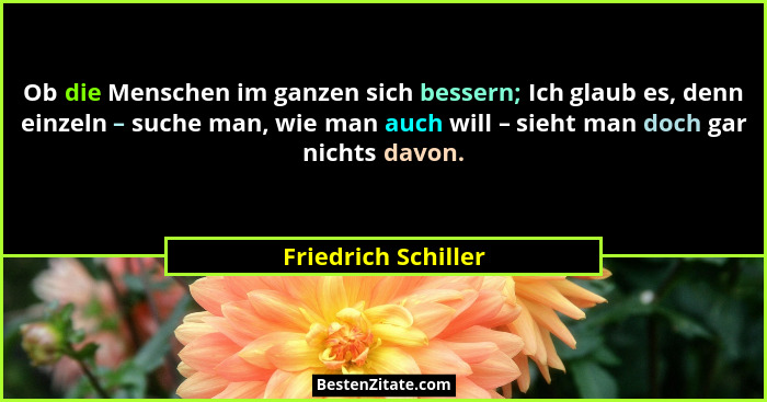 Ob die Menschen im ganzen sich bessern; Ich glaub es, denn einzeln – suche man, wie man auch will – sieht man doch gar nichts dav... - Friedrich Schiller