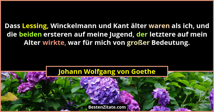 Dass Lessing, Winckelmann und Kant älter waren als ich, und die beiden ersteren auf meine Jugend, der letztere auf mein A... - Johann Wolfgang von Goethe