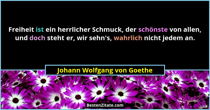 Freiheit ist ein herrlicher Schmuck, der schönste von allen, und doch steht er, wir sehn's, wahrlich nicht jedem an.... - Johann Wolfgang von Goethe