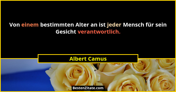 Von einem bestimmten Alter an ist jeder Mensch für sein Gesicht verantwortlich.... - Albert Camus