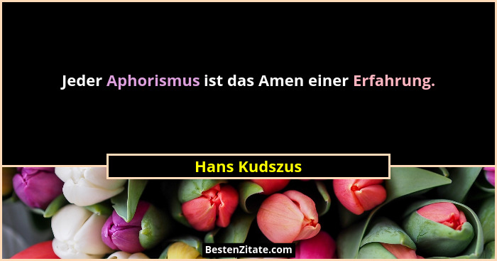 Jeder Aphorismus ist das Amen einer Erfahrung.... - Hans Kudszus