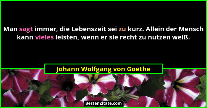 Man sagt immer, die Lebenszeit sei zu kurz. Allein der Mensch kann vieles leisten, wenn er sie recht zu nutzen weiß.... - Johann Wolfgang von Goethe