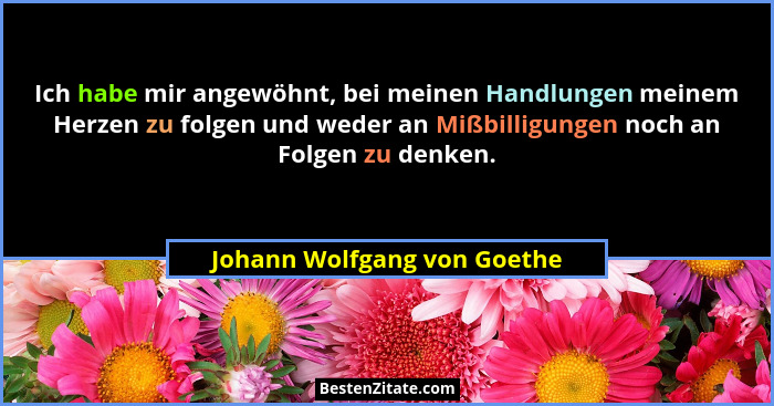 Ich habe mir angewöhnt, bei meinen Handlungen meinem Herzen zu folgen und weder an Mißbilligungen noch an Folgen zu denke... - Johann Wolfgang von Goethe