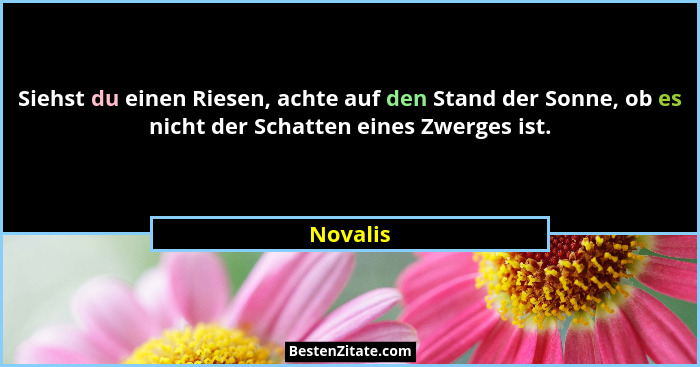 Siehst du einen Riesen, achte auf den Stand der Sonne, ob es nicht der Schatten eines Zwerges ist.... - Novalis