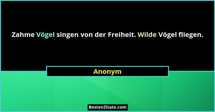 Zahme Vögel singen von der Freiheit. Wilde Vögel fliegen.... - Anonym