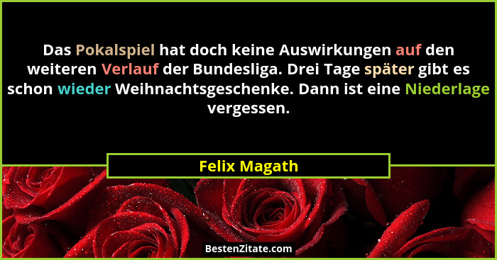 Das Pokalspiel hat doch keine Auswirkungen auf den weiteren Verlauf der Bundesliga. Drei Tage später gibt es schon wieder Weihnachtsges... - Felix Magath