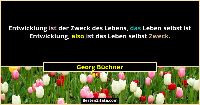 Entwicklung ist der Zweck des Lebens, das Leben selbst ist Entwicklung, also ist das Leben selbst Zweck.... - Georg Büchner