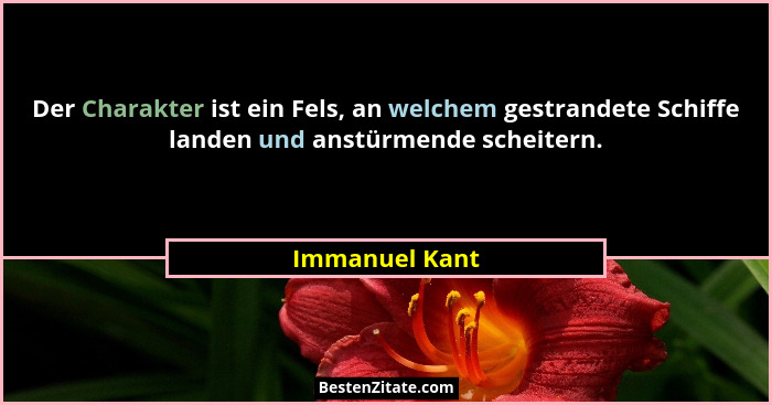 Der Charakter ist ein Fels, an welchem gestrandete Schiffe landen und anstürmende scheitern.... - Immanuel Kant