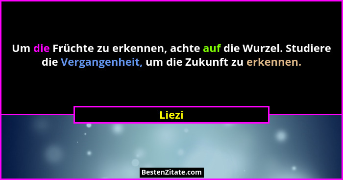 Um die Früchte zu erkennen, achte auf die Wurzel. Studiere die Vergangenheit, um die Zukunft zu erkennen.... - Liezi