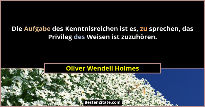 Die Aufgabe des Kenntnisreichen ist es, zu sprechen, das Privileg des Weisen ist zuzuhören.... - Oliver Wendell Holmes