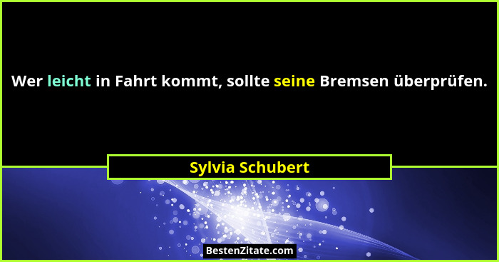 Wer leicht in Fahrt kommt, sollte seine Bremsen überprüfen.... - Sylvia Schubert
