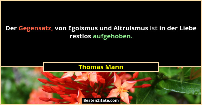 Der Gegensatz, von Egoismus und Altruismus ist in der Liebe restlos aufgehoben.... - Thomas Mann