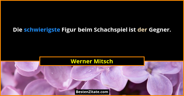 Die schwierigste Figur beim Schachspiel ist der Gegner.... - Werner Mitsch