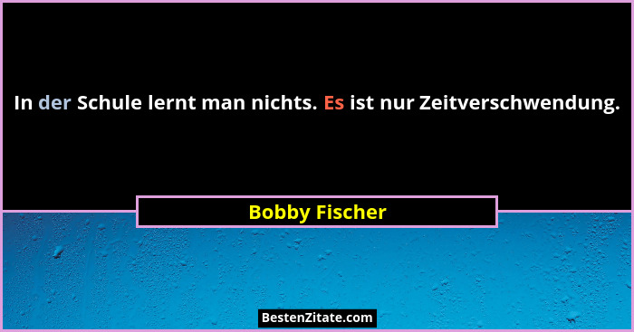 In der Schule lernt man nichts. Es ist nur Zeitverschwendung.... - Bobby Fischer