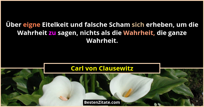 Über eigne Eitelkeit und falsche Scham sich erheben, um die Wahrheit zu sagen, nichts als die Wahrheit, die ganze Wahrheit.... - Carl von Clausewitz