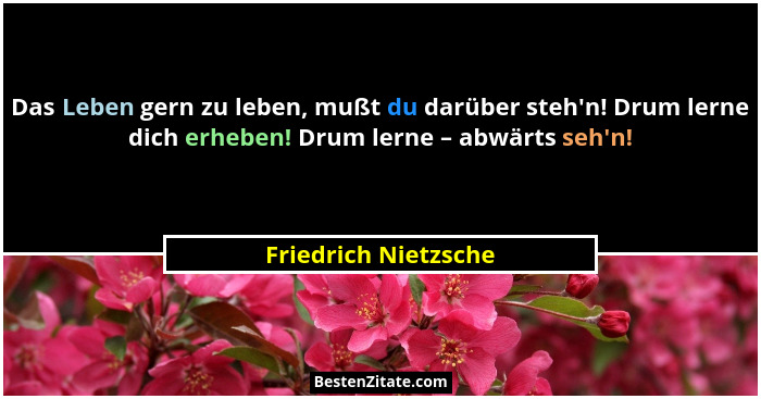 Das Leben gern zu leben, mußt du darüber steh'n! Drum lerne dich erheben! Drum lerne – abwärts seh'n!... - Friedrich Nietzsche