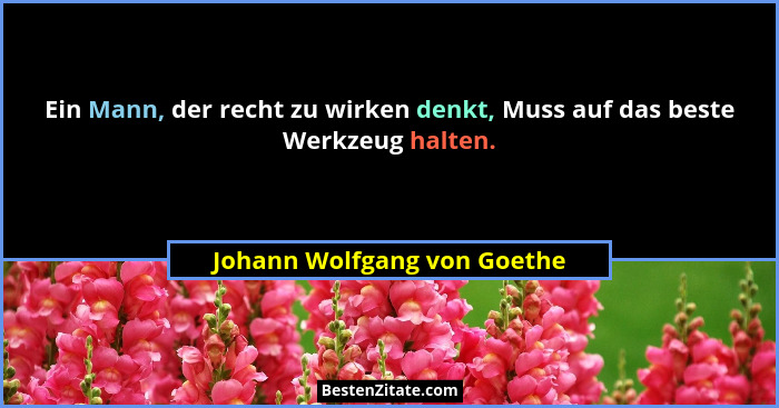 Ein Mann, der recht zu wirken denkt, Muss auf das beste Werkzeug halten.... - Johann Wolfgang von Goethe