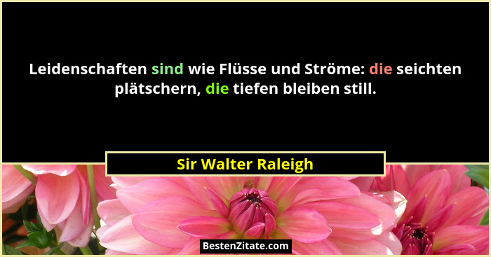 Leidenschaften sind wie Flüsse und Ströme: die seichten plätschern, die tiefen bleiben still.... - Sir Walter Raleigh