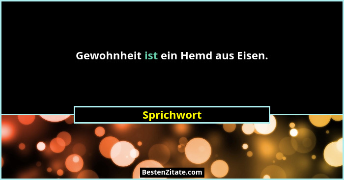 Gewohnheit ist ein Hemd aus Eisen.... - Sprichwort