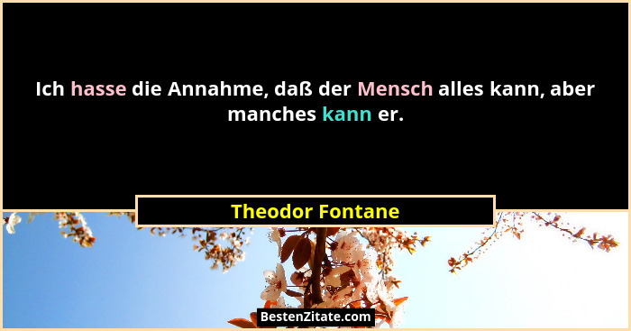 Ich hasse die Annahme, daß der Mensch alles kann, aber manches kann er.... - Theodor Fontane