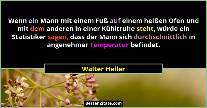 Wenn ein Mann mit einem Fuß auf einem heißen Ofen und mit dem anderen in einer Kühltruhe steht, würde ein Statistiker sagen, dass der... - Walter Heller
