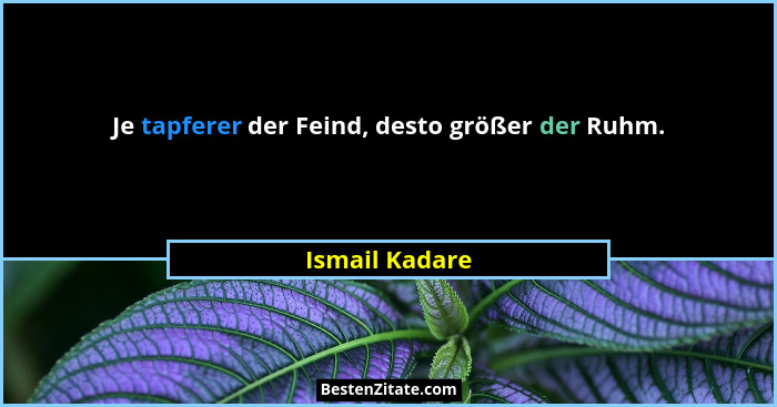 Je tapferer der Feind, desto größer der Ruhm.... - Ismail Kadare