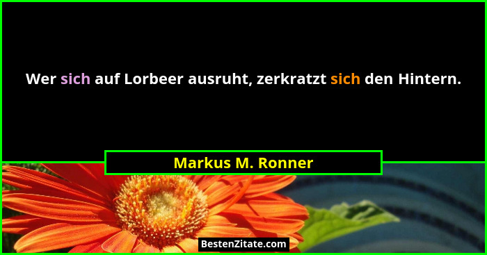 Wer sich auf Lorbeer ausruht, zerkratzt sich den Hintern.... - Markus M. Ronner