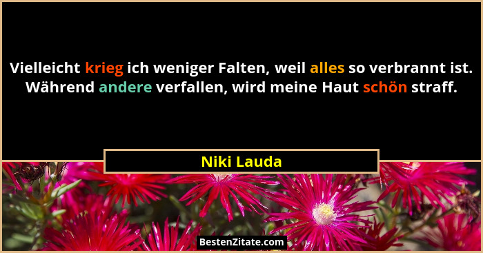 Vielleicht krieg ich weniger Falten, weil alles so verbrannt ist. Während andere verfallen, wird meine Haut schön straff.... - Niki Lauda