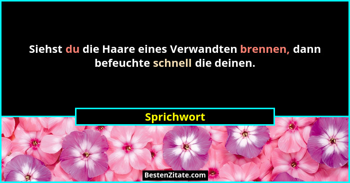 Siehst du die Haare eines Verwandten brennen, dann befeuchte schnell die deinen.... - Sprichwort