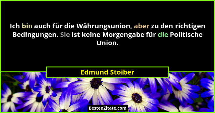 Ich bin auch für die Währungsunion, aber zu den richtigen Bedingungen. Sie ist keine Morgengabe für die Politische Union.... - Edmund Stoiber