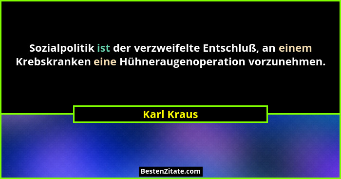 Sozialpolitik ist der verzweifelte Entschluß, an einem Krebskranken eine Hühneraugenoperation vorzunehmen.... - Karl Kraus