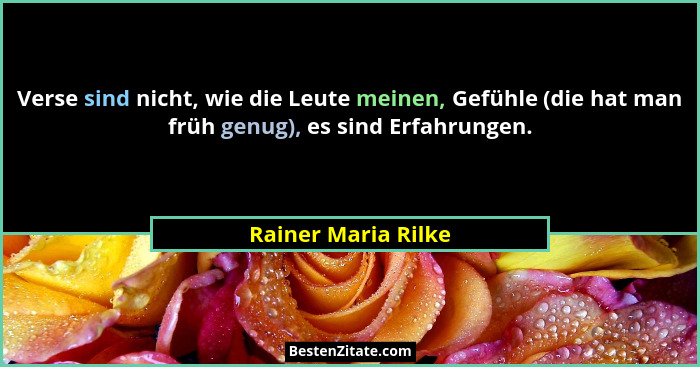 Verse sind nicht, wie die Leute meinen, Gefühle (die hat man früh genug), es sind Erfahrungen.... - Rainer Maria Rilke