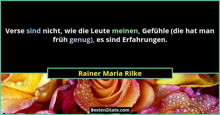 Verse sind nicht, wie die Leute meinen, Gefühle (die hat man früh genug), es sind Erfahrungen.... - Rainer Maria Rilke