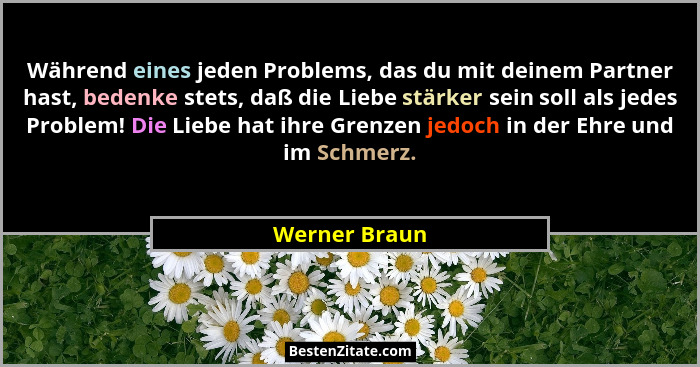 Während eines jeden Problems, das du mit deinem Partner hast, bedenke stets, daß die Liebe stärker sein soll als jedes Problem! Die Lie... - Werner Braun